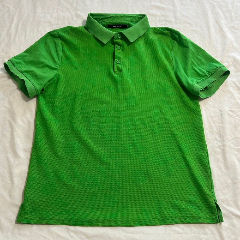 NovaMen Mens Green Floral Pattern Short Sleeve Polo Shirt Size M RN 154937